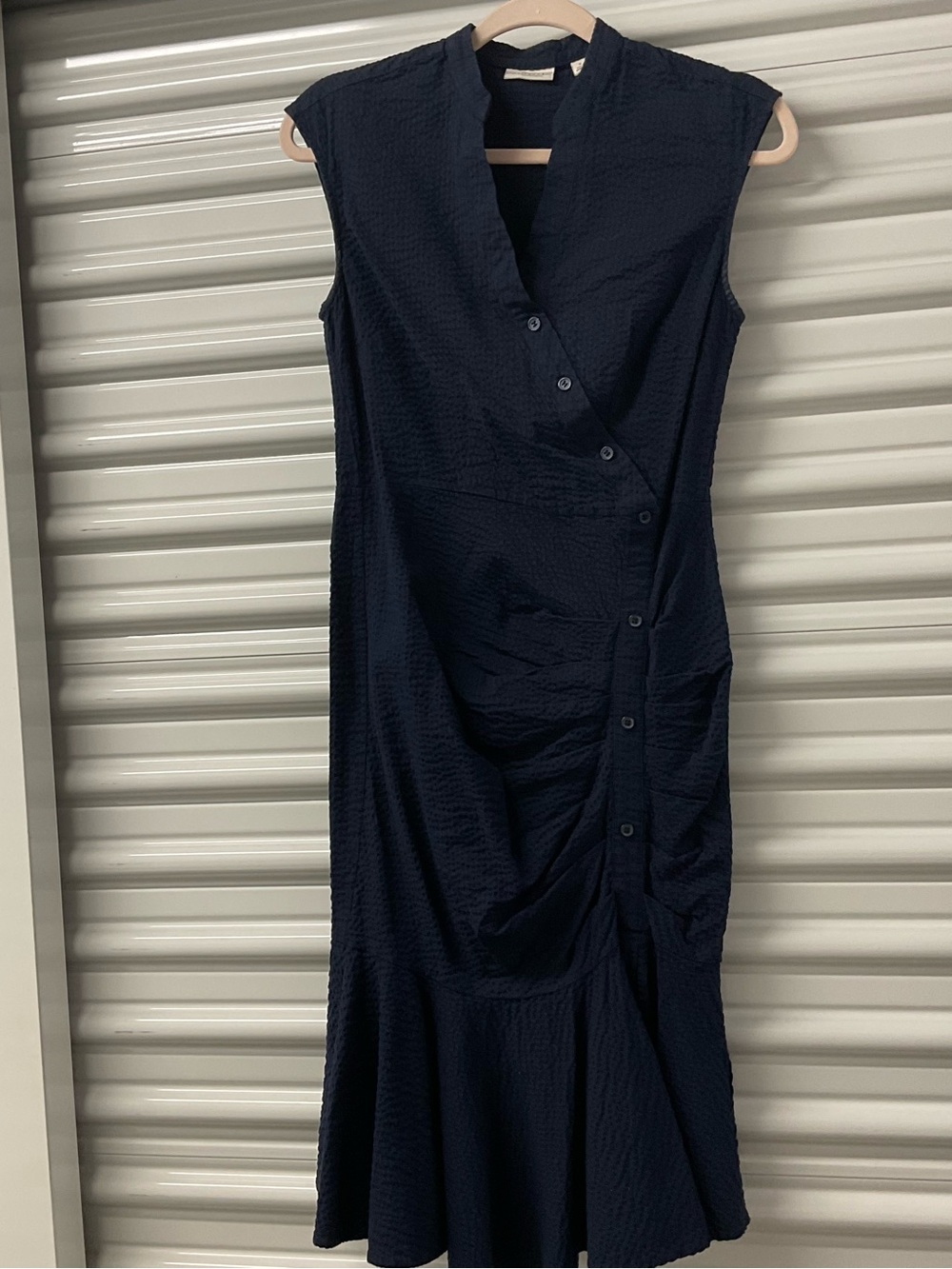 eva mendes for New York & Company Navy Textured Button-Detail Midi Dress